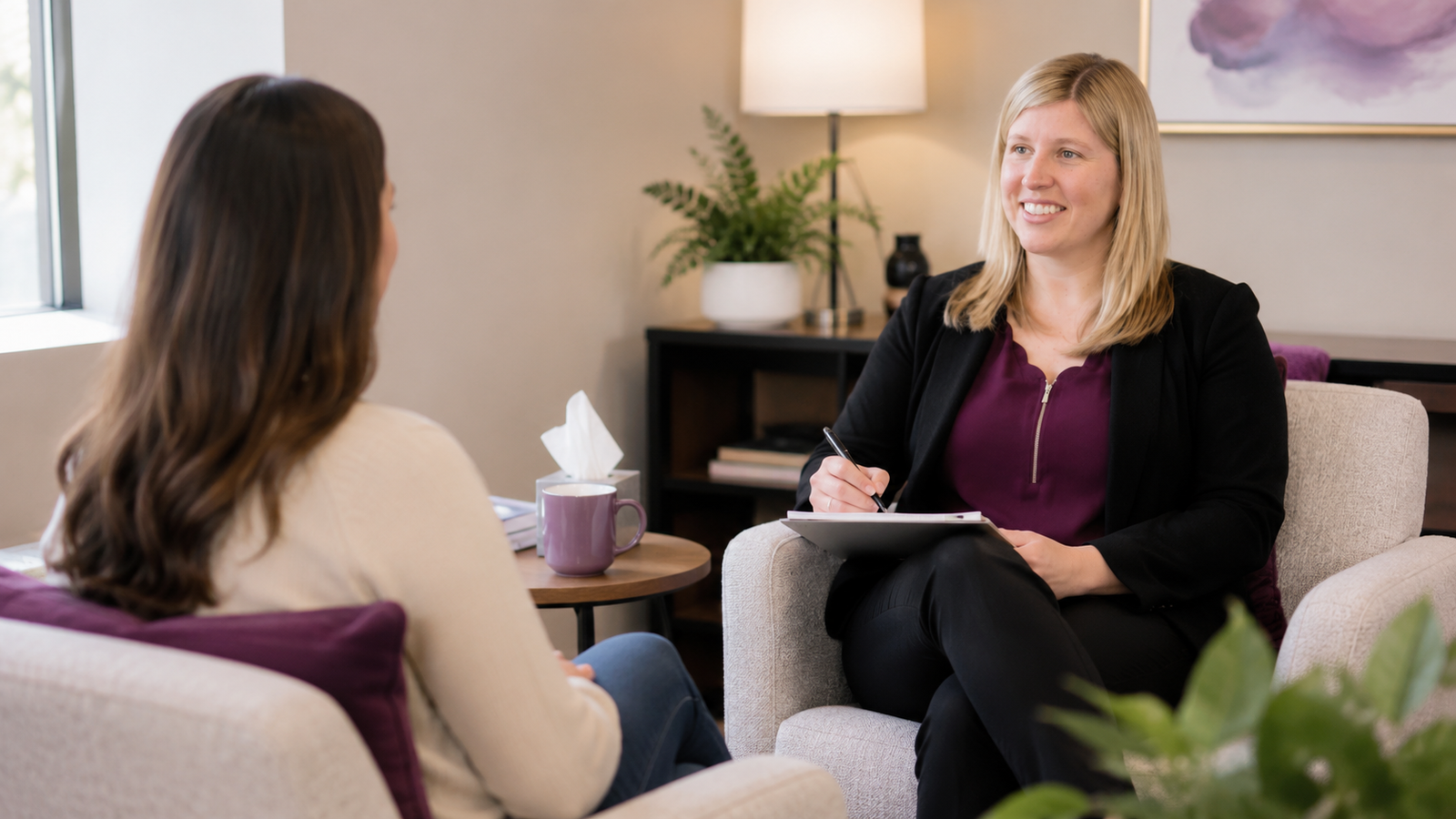 Therapist Kelly McSween in a counseling session at Together Works serving Wilmington and Leland, NC